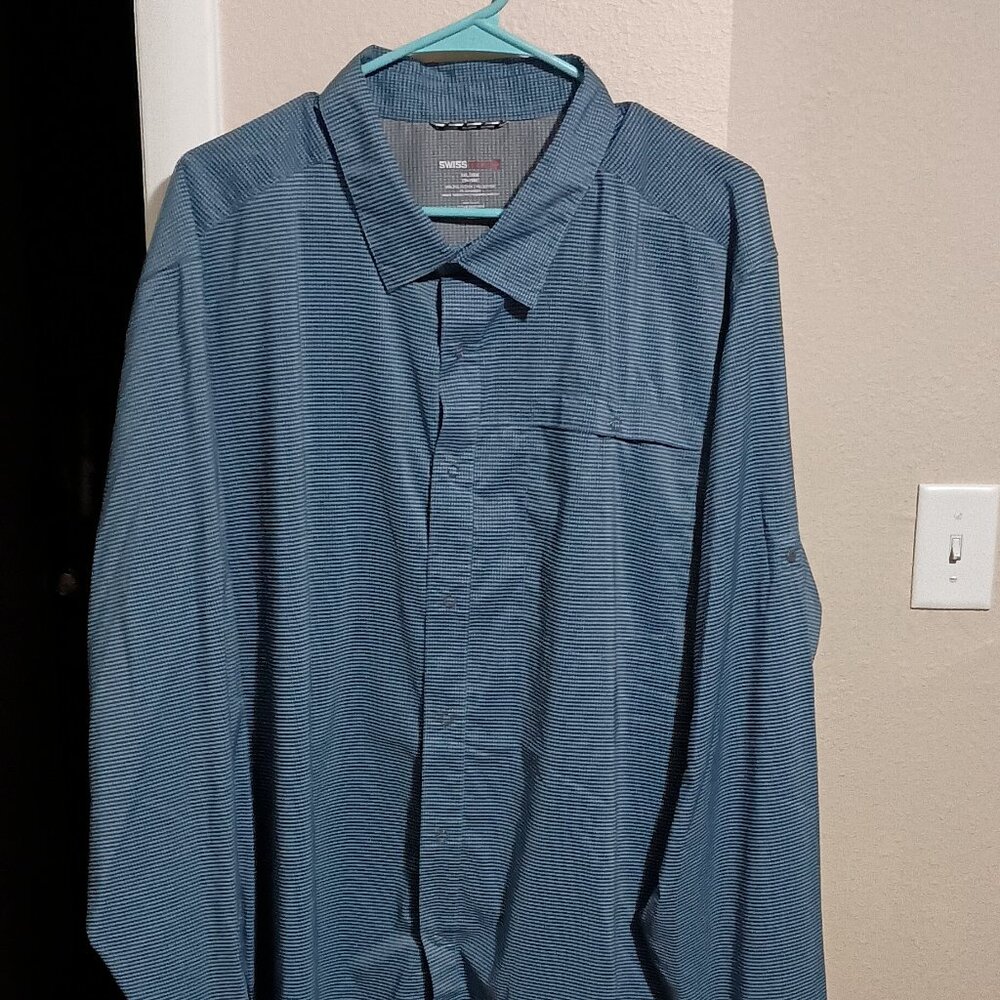 Swiss Tech Mens Long Sleeve Snap Button Down Shirt Size 3XL Blue Checkered